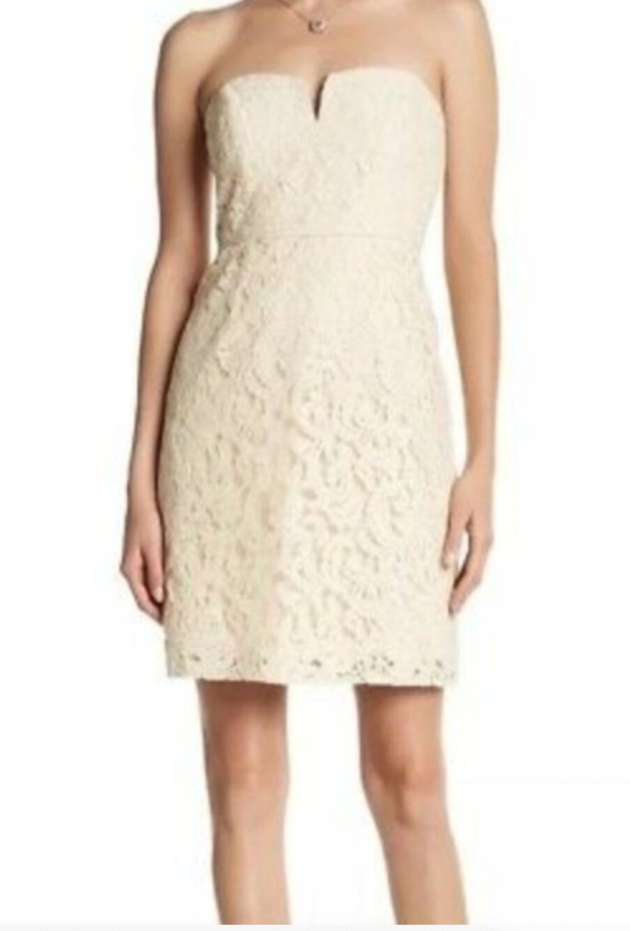 J Crew Cathleen Sheath Dress in Leavers Lace 4 S Small Strapless Ivory Cream